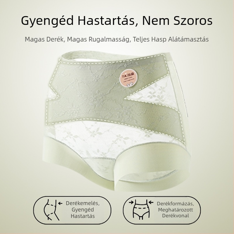 Női magas derekú csipkés alsónemű pamuttal bélelt szeméremrészen, hasi kontúr, antibakteriális, plusz méret