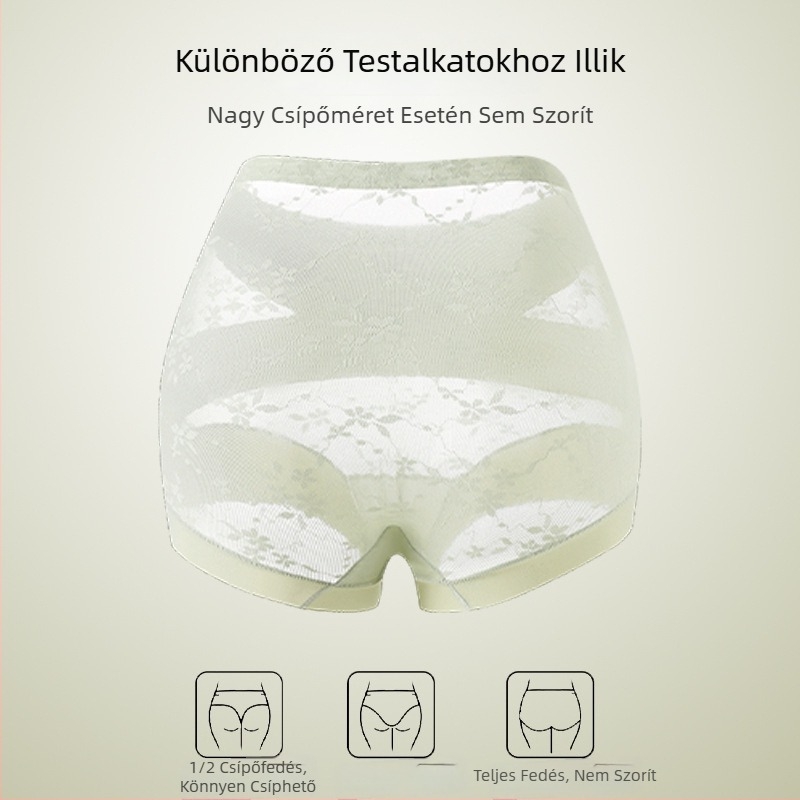 Női magas derekú csipkés alsónemű pamuttal bélelt szeméremrészen, hasi kontúr, antibakteriális, plusz méret