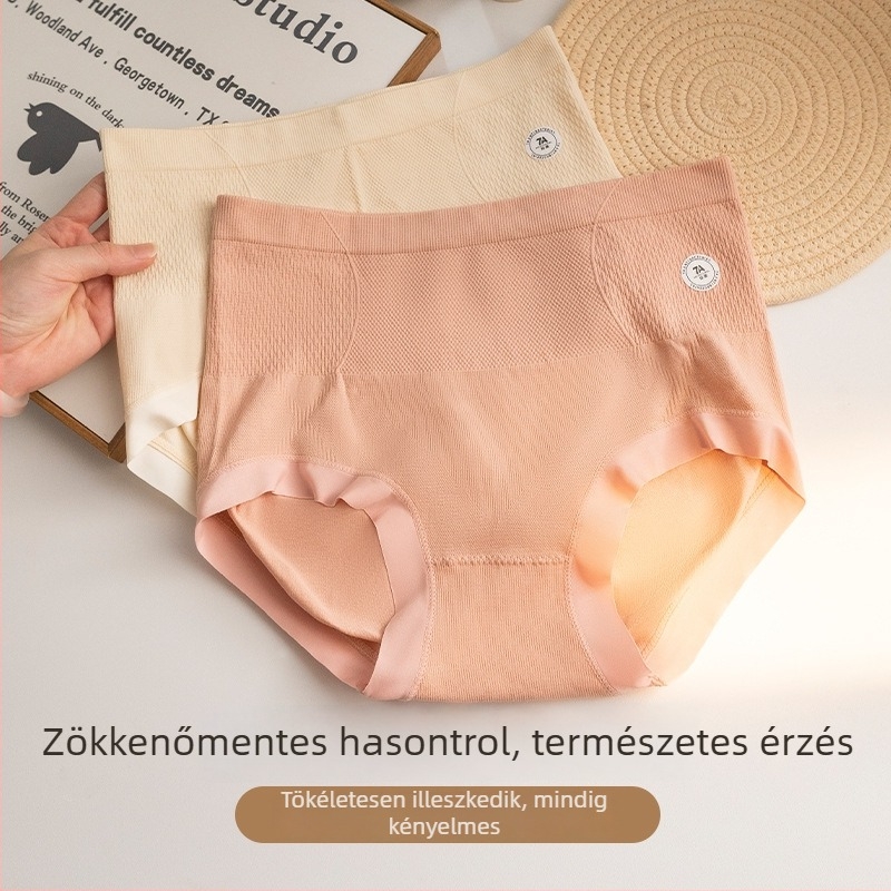 7A antibakteriális A-osztályú női pamut alsónemű, magas derék, varrat nélküli, pamut bélés a szeméremtájékon, plusz méret