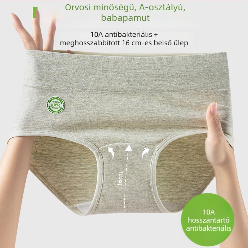 Orvosi minősítésű 7A pamut antibakteriális női alsó, 100% pamut, magas derékú, hosszított szabás, plusz méret