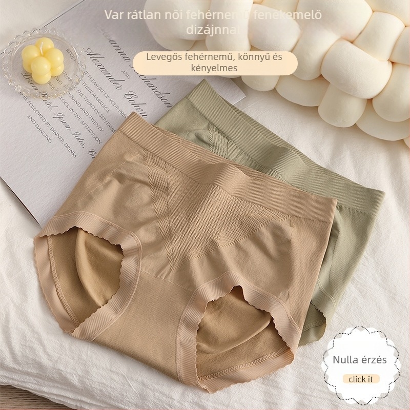 Sima varrás nélküli női alsónemű középmagasságú fenékemelő, lélegző nylon, pocakkontroll, plusz méret, háromszög fazon