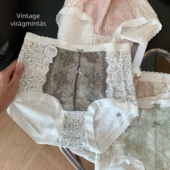 Plusz méretű pamut jacquard női bugyi, magas derék, virágmintás, haskontroll, fenékemelés, antibakteriális, bővített ágyék