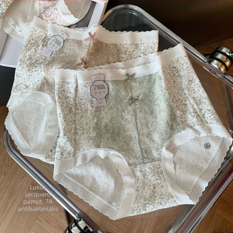 Plusz méretű pamut jacquard női bugyi, magas derék, virágmintás, haskontroll, fenékemelés, antibakteriális, bővített ágyék