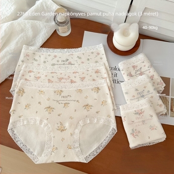 Lányok középmagas derekú pamut fehérnemű, jacquard, antibakteriális, virágos mintázat