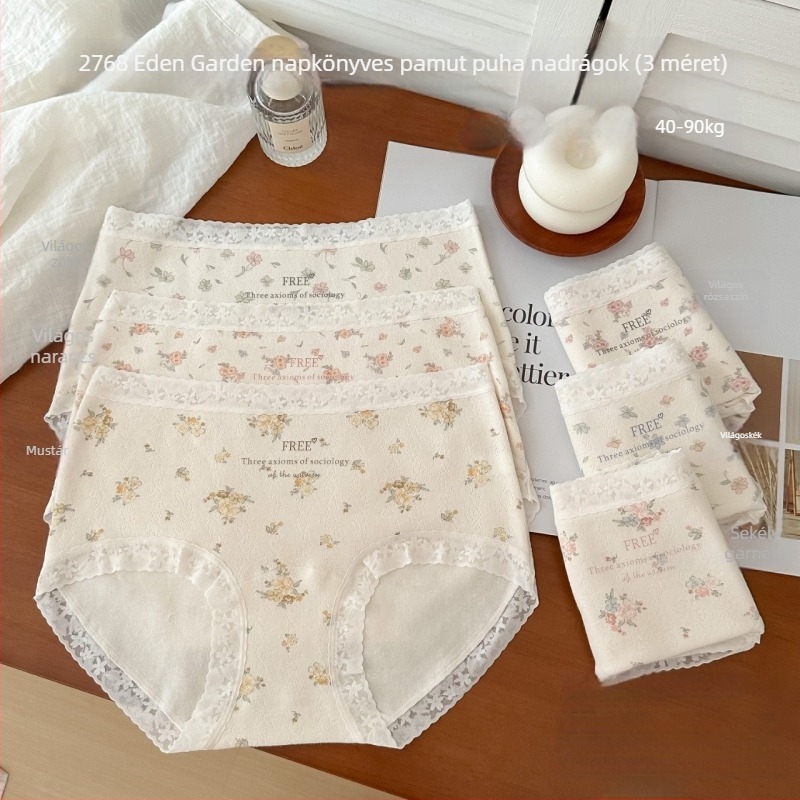 Lányok középmagas derekú pamut fehérnemű, jacquard, antibakteriális, virágos mintázat
