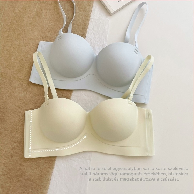 Félkosaras melltartó váll nélküli, csúszásmentes, Push-Up, bandeau, kis keblek nagyobbnak tűnnek, varrás nélküli, merevítő nélküli, anti-lógás, mellbetétekkel
