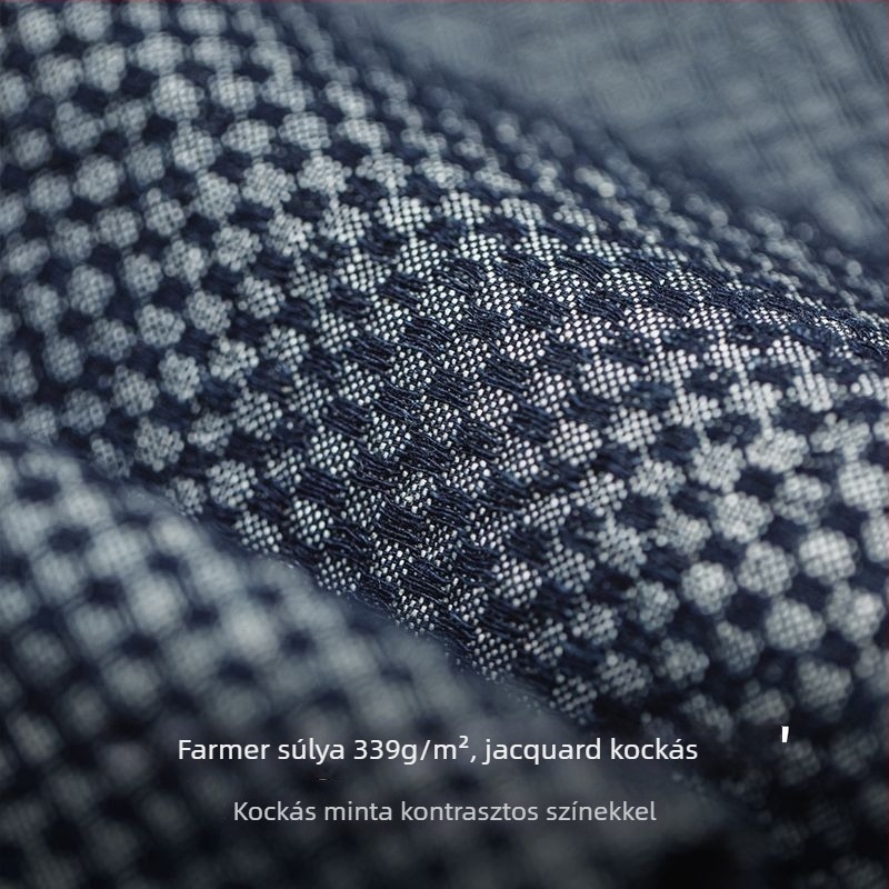 Férfi denim-ing-jackett, amerikai retro stílusú kockás mintával, laza szabás, gallér, hosszú ujjak, tavasz