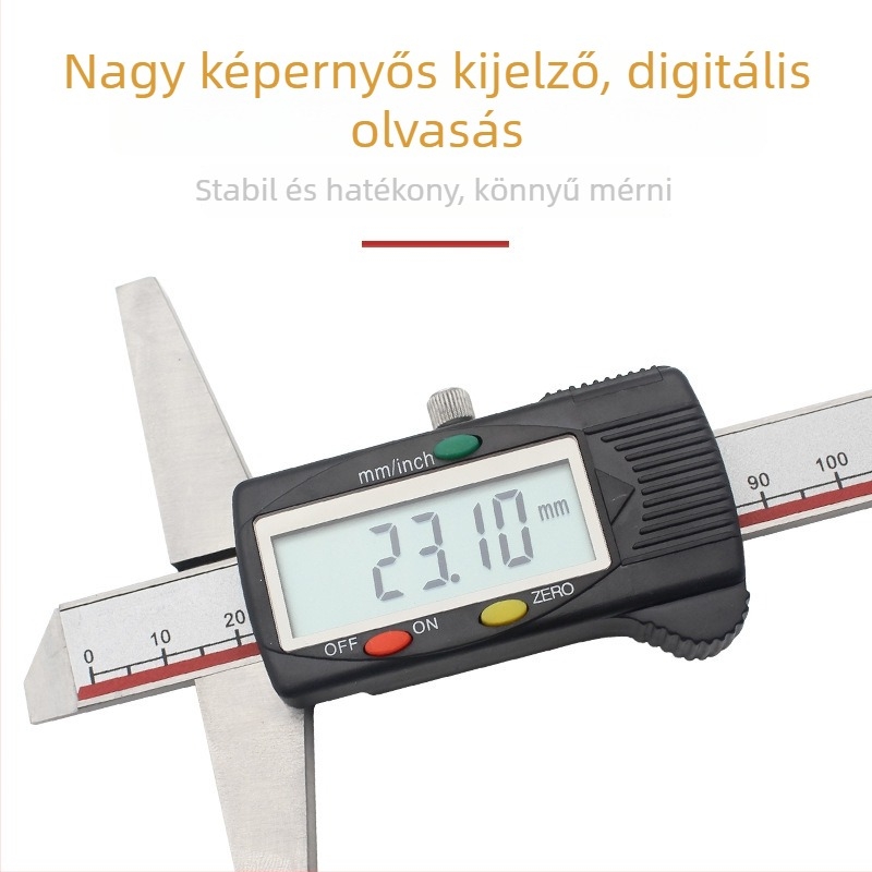 Digitális mélységmérő tolómérő kijelzővel, rozsdamentes acélból, 0-150 mm tartomány, egy- és két kampó, nagy precizitás