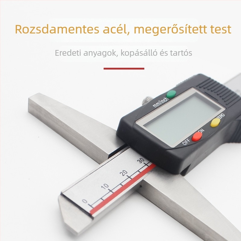 Digitális mélységmérő tolómérő kijelzővel, rozsdamentes acélból, 0-150 mm tartomány, egy- és két kampó, nagy precizitás