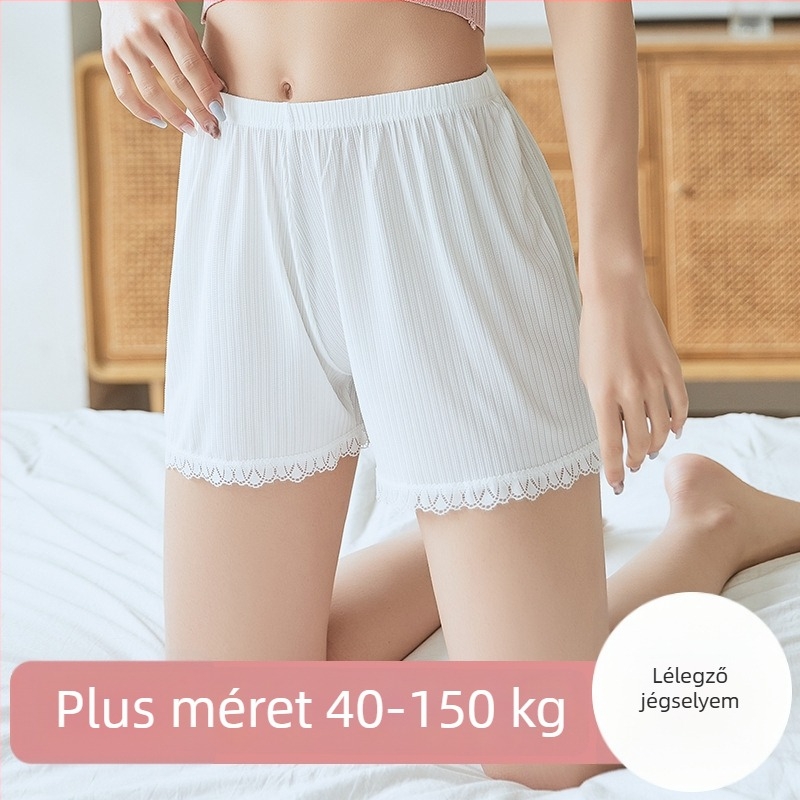 Női biztonsági rövidnadrág nyárra, légáteresztő Ice Silk anyag, csipke szegéllyel, csíkos mintázat, középmagasságú derékkal, belső bélés Ice Silk