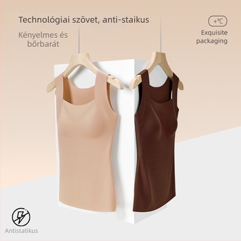 Női nejlon termikus alapréteg mellény, bélelt, dupla réteg, négyszögletes gallér