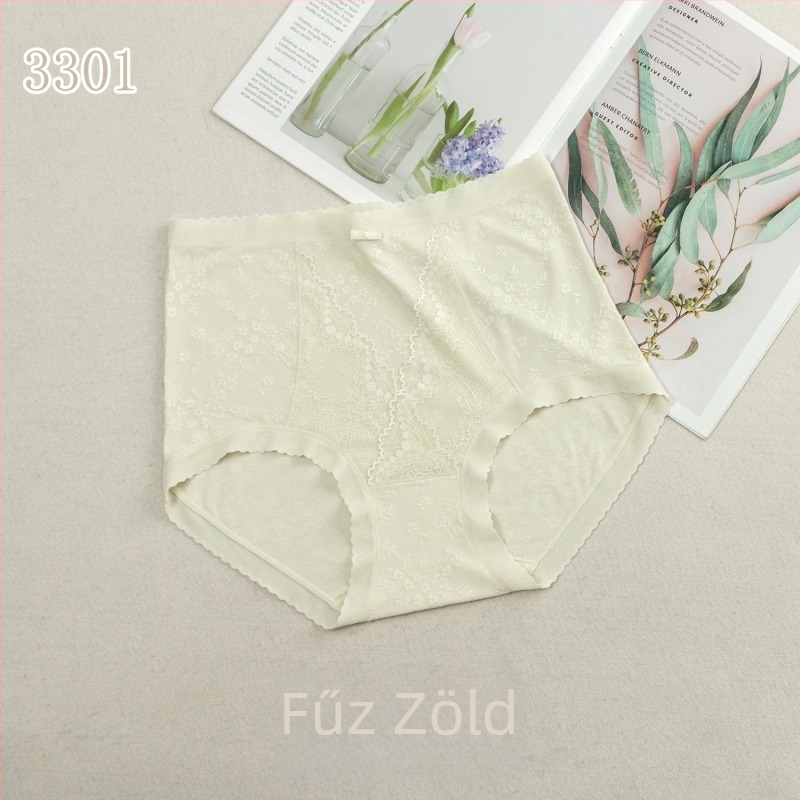 Plusz méretű női alsó magas derekú, antibakteriális selyem, meghosszabbított panel, finom jacquard csipke, háromszög alakú fazon, francia stílus tavasz 2025