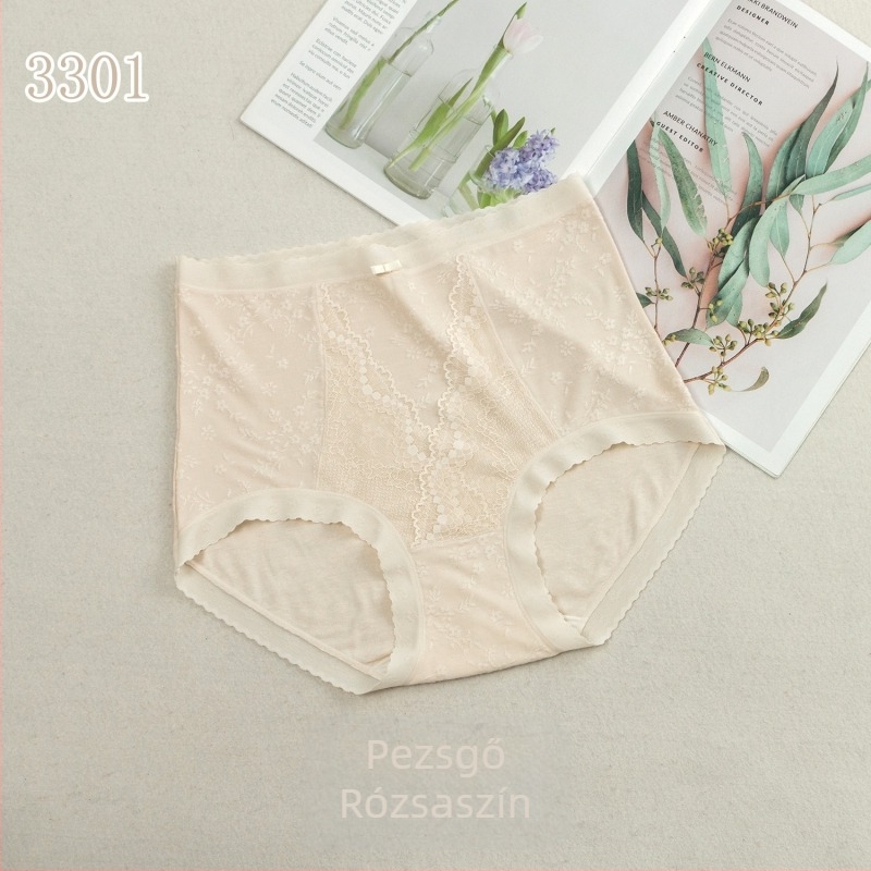 Plusz méretű női alsó magas derekú, antibakteriális selyem, meghosszabbított panel, finom jacquard csipke, háromszög alakú fazon, francia stílus tavasz 2025
