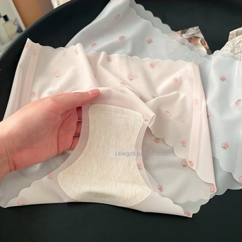 Női Ice Silk eper mintás ultra vékony bugyi, antibakteriális, lélegző, középmagas derekú, plusz méret, gyorsszáradó sportos alsó