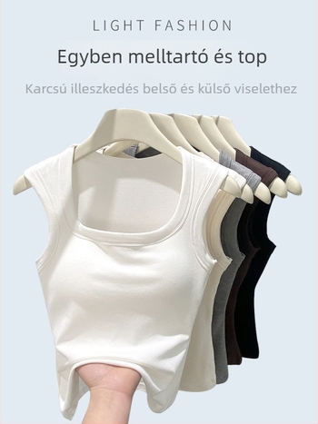 H875 Beépített melltartó párnázásos, széles vállpántos női top, I-alakú, karcsú szabású alapréteg nyárra.