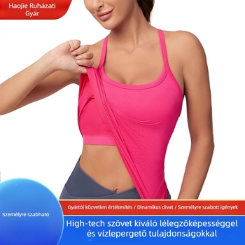 Női fitnesz felső beépített melltartóval, fűző dizájnnal, varrás nélküli, karcsú szabás, középső hossz 50-65 cm