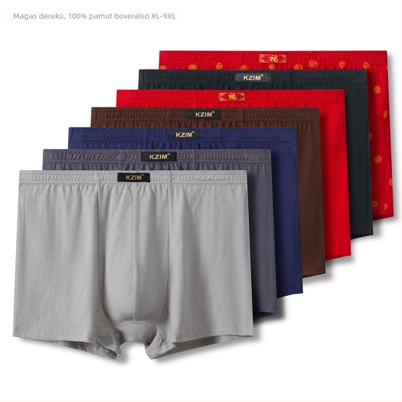 Férfi magas derekú boxeralsónadrág 100% pamut, plusz méret