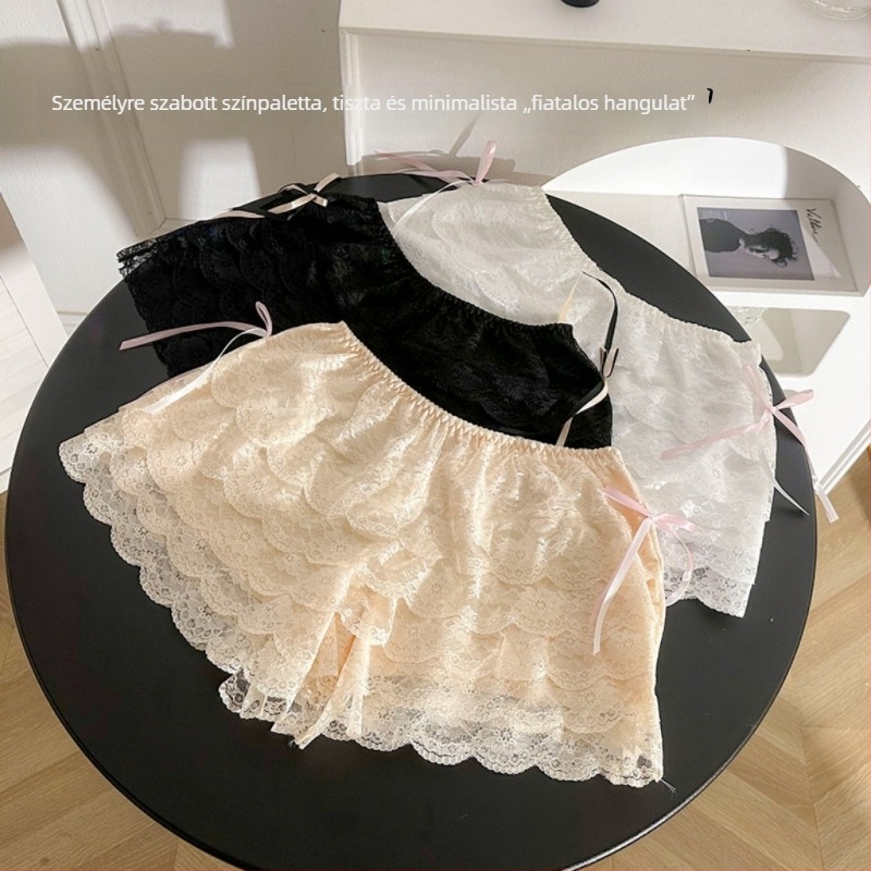 Női csipkés középmagas derekú biztonsági rövidnadrág, könnyű nylon anyag, 84% nylon, nyári stílus