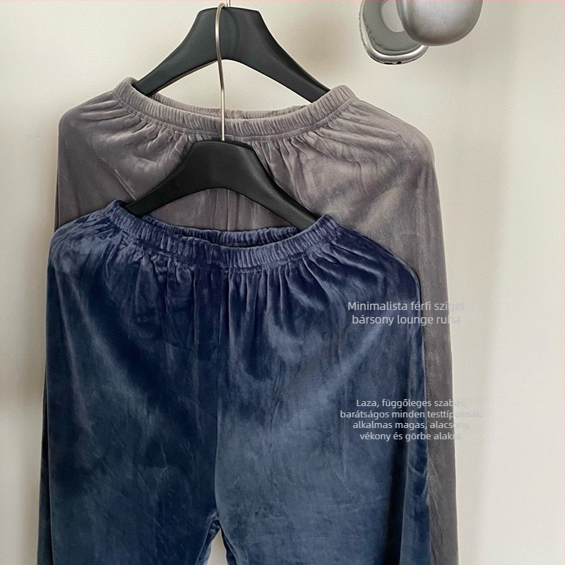 2 részes Island Velvet pizsama szett férfiaknak — fleece-bélés, rever gallér, hosszú ujjú, 251–300 g/m²