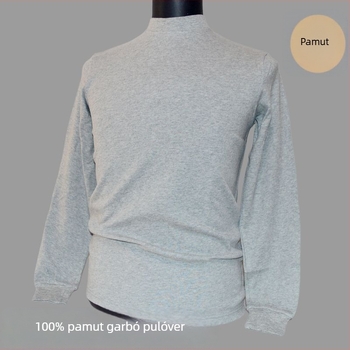 Férfi 100% pamut melegítő felső félmagas gallérral, hosszú ujjú, egyszínű, őszi-téli aláöltözet