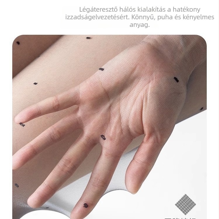 Női pöttyös harisnya Lolita jacquard mintával, ultra vékony, fekete, nylon, szív alakú masnival