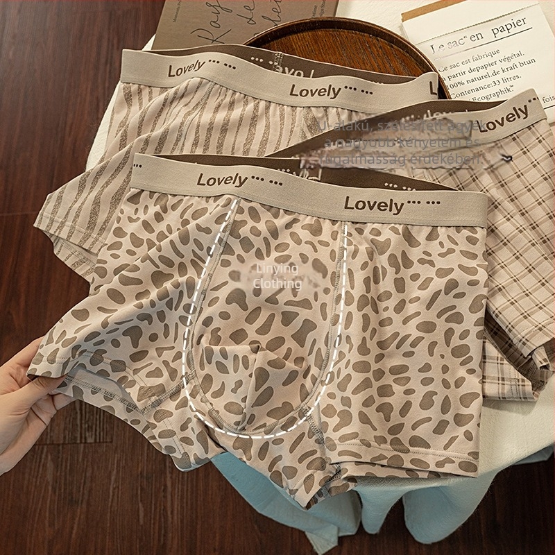 Férfi boxeralsó leopard mintával, 100% pamut, antibakteriális, középmagas derekú, kényelmes minden évszakban