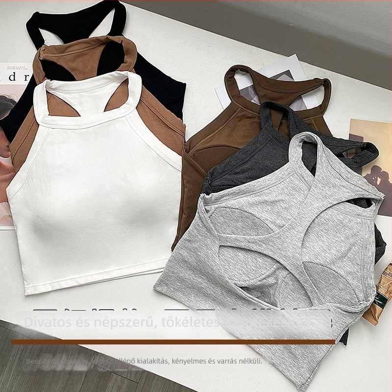 Pamut sling felső melltartó betéttel, ultra rövid hossz, nem levehető vállpántok, 90–95% pamut, spandex keverék