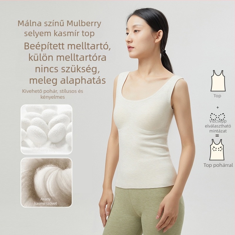 Meleg mellény beépített melltartóval és mellkasbetéttel, kasmír‑német gyapjú, fleece-béléssel, extra vastag anyag