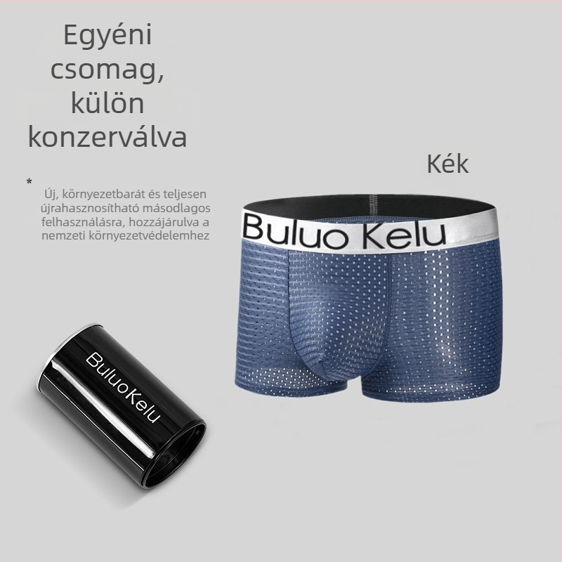 Ice Silk férfi boxeralsó, középmagas derekú, lélegző, gyorsan száradó, pamutszegély az ágyék részen, nylon anyag, egyszínű, Nagy méret