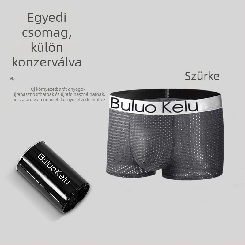 Ice Silk férfi boxeralsó, középmagas derekú, lélegző, gyorsan száradó, pamutszegély az ágyék részen, nylon anyag, egyszínű, Nagy méret