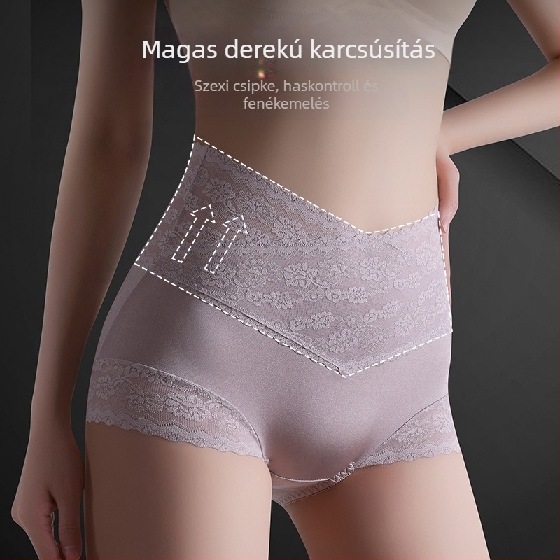 Francia stílusú csipkés magas derekú női alsóneműk, plusz méret, pamuttal bélelt intim rész, haskontroll, fenékemelés, vékony és lélegző