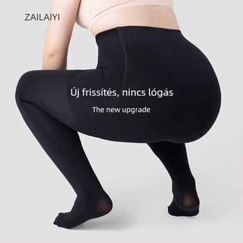 Női plusz méretű harisnya fekete fleece-béléssel, extralarge méret, tavasz–ősz modell, csúszásmentes