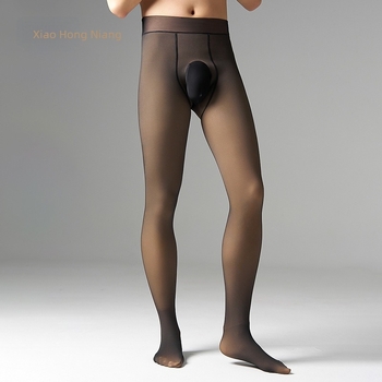 Őszi–téli férfi alapréteg leggings fleece-béléssel, harisnyanadrág, szürke, plusz méret, szabad láb hatás