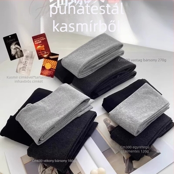 Női kasmír harisnyanadrág, őszi–téli, fleece-béléssel, vast, magas elasztikusság, nyomásmentes, sötétszürke/fekete