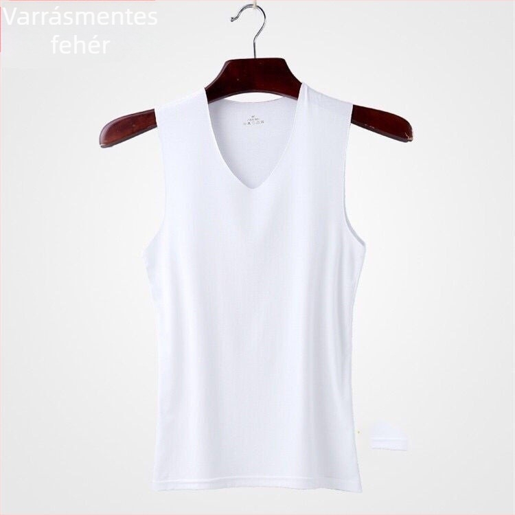 Férfi ujjatlan mellény V-dekoltázsú, Milk Silk anyag, poliészter, középsúlyú 181–200 g/m², nyár, sokoldalú stílus