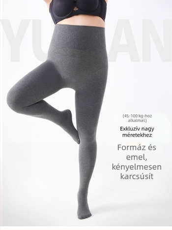Plusz méretű, szürke pamut leggings fleece-béléses, vastag téli ruházat