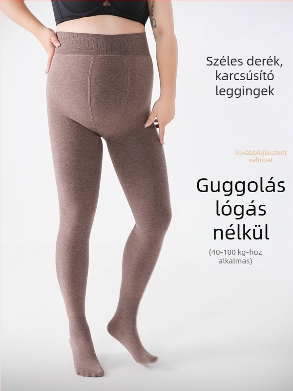Plusz méretű, szürke pamut leggings fleece-béléses, vastag téli ruházat