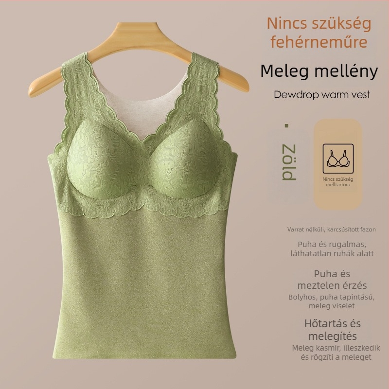 Női thermális mellény virágmintával, beépített melltartó párnával, kasmír-selyem keverék, meleg és vastag
