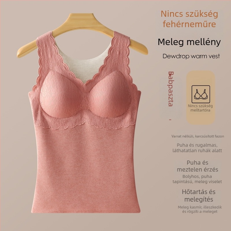Női thermális mellény virágmintával, beépített melltartó párnával, kasmír-selyem keverék, meleg és vastag