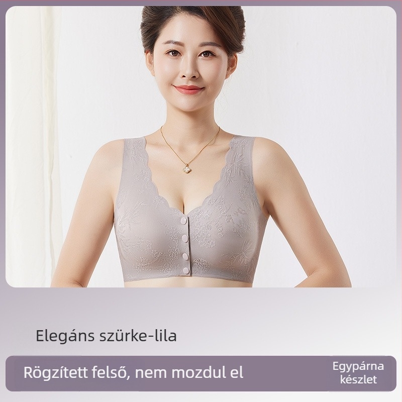 Mellény-stílusú varrat nélküli melltartó elülső zárral; anyaga: nejlon; bélés: viszkóz 80–90%; teljes kosár; rögzített vállpántok