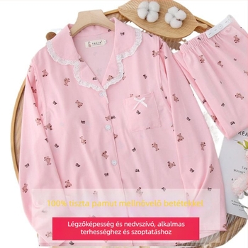 Posztpartum szoptatós pizsama, 100% pamut, minden évszakban, melltámasz betétekkel; Szövet neve: Tr fabric; Fő anyag: PVC; Fő anyag tartalma: ≤30%; Hosszú ujjú; Gallér: polo