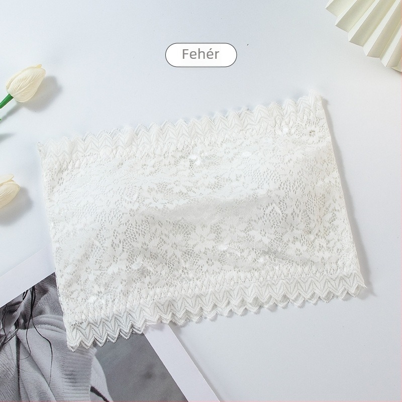 Nylon csipkés csőtop melltartó vállpánt nélküli belső párnával, teljes kosár, csúszásmentes