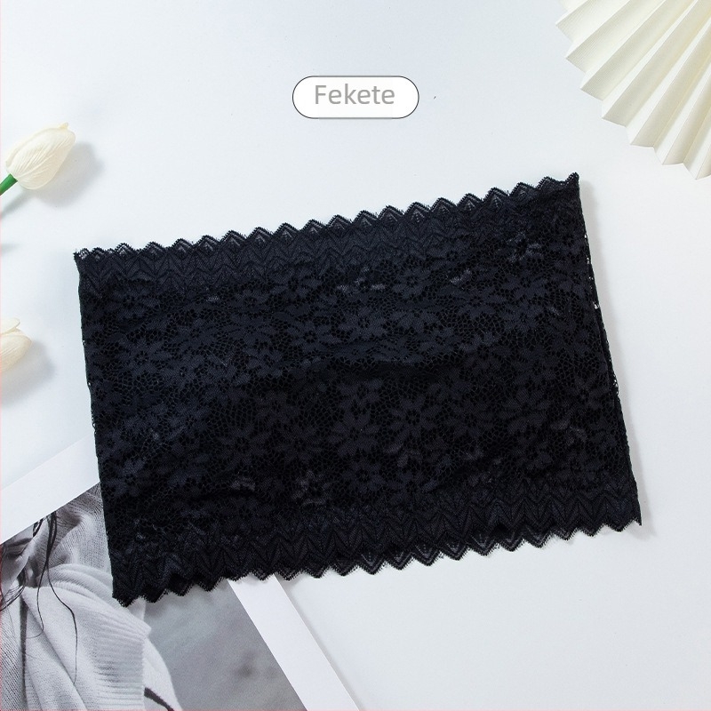 Nylon csipkés csőtop melltartó vállpánt nélküli belső párnával, teljes kosár, csúszásmentes