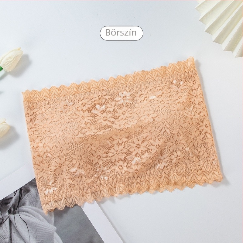 Nylon csipkés csőtop melltartó vállpánt nélküli belső párnával, teljes kosár, csúszásmentes