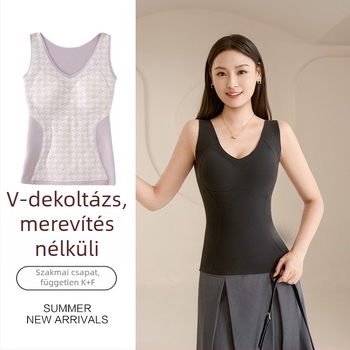 Női gyapjúkeverék termo mellény fleece béléssel, őszi-zim időszakra, V-nyakú, alapszintű karcsú réteg hasi övvel és mellszívó párnákkal