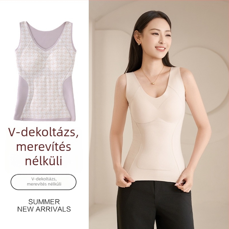 Női gyapjúkeverék termo mellény fleece béléssel, őszi-zim időszakra, V-nyakú, alapszintű karcsú réteg hasi övvel és mellszívó párnákkal
