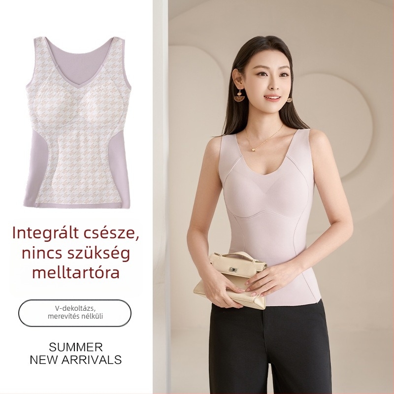 Női gyapjúkeverék termo mellény fleece béléssel, őszi-zim időszakra, V-nyakú, alapszintű karcsú réteg hasi övvel és mellszívó párnákkal