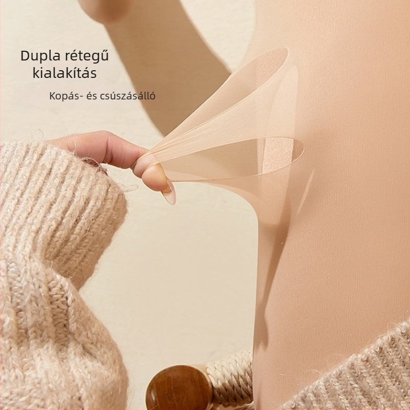 COCO GINZA: Női kétsrétegű harisnya fleece béléssel, plusz méret, őszi-téli, nude bőrszín, áttetsző hatás