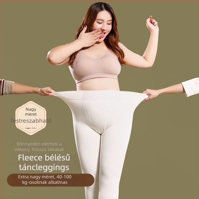 Plusz méretű fehér női tánc harisnya fleece béléssel, vastag, egyrészes, őszi-téli