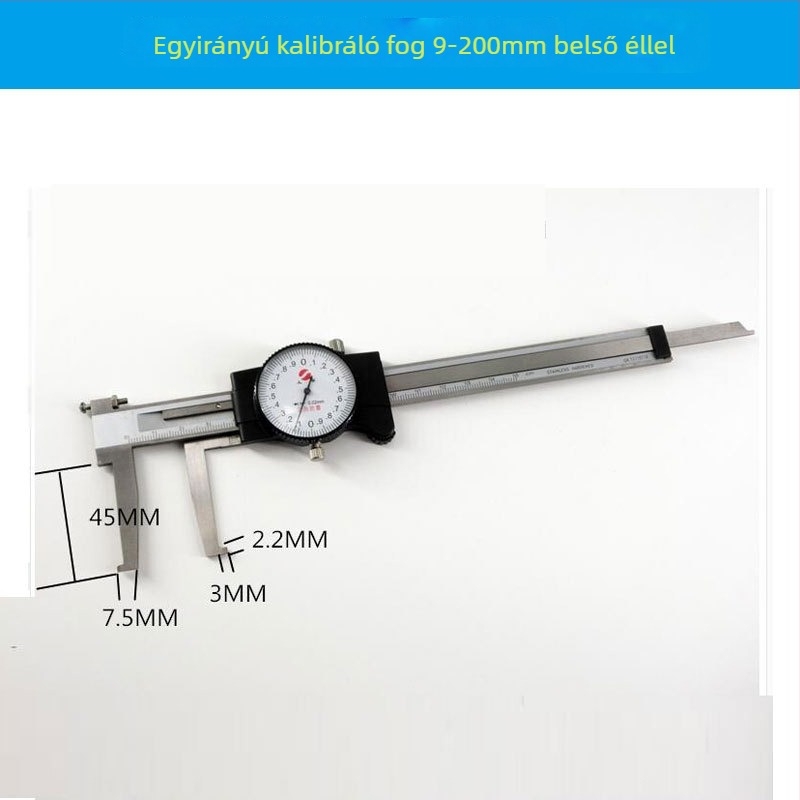 Shangshen tolómérő óra, belső hornyolás, hosszú állcsapok, modell 9-150mm, mérési tartomány 9-150mm, felbontás 0,02 mm